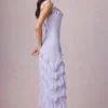 Hera Asymmetric Ruffled Lace-Up Gown in Lilac