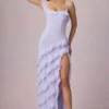 Hera Asymmetric Ruffled Lace-Up Gown in Lilac
