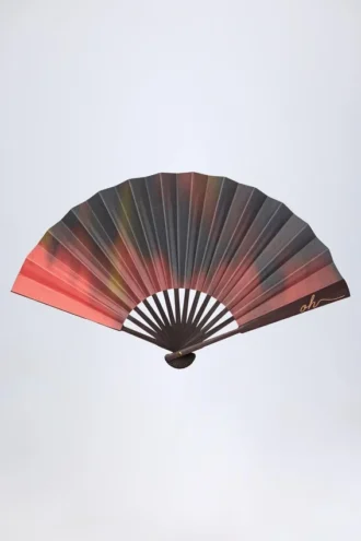 Hestia Folding Hand Fan in Red Blurred Print