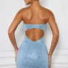 Hibana Embellished Sweetheart-Neck Mini Dress in Light Blue