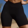 High Waist FlexiRib Biker Shorts in Black
