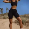 High Waist FlexiRib Biker Shorts in Black