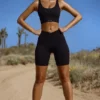 High Waist FlexiRib Biker Shorts in Black