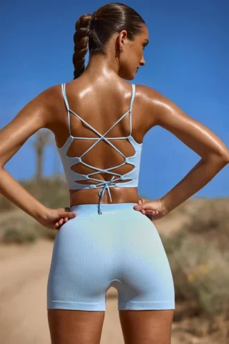 High Waist FlexiRib Mini Shorts in Blue