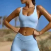 High Waist FlexiRib Mini Shorts in Blue