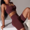 High Waist Super Sculpt Biker Shorts in Burgundy
