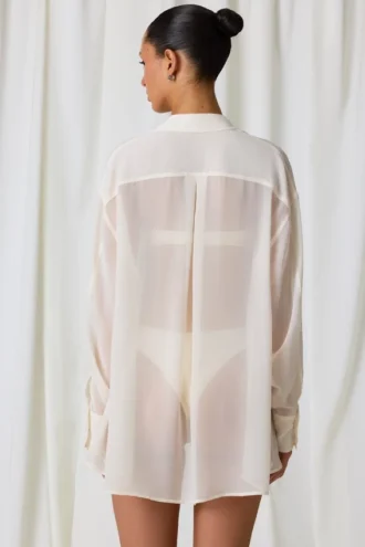 Hiva Pearl-Detail Oversized Shirt in Pearl White