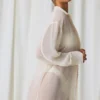 Hiva Pearl-Detail Oversized Shirt in Pearl White