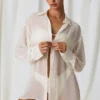 Hiva Pearl-Detail Oversized Shirt in Pearl White