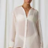 Hiva Pearl-Detail Oversized Shirt in Pearl White