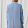 Hiva Pearl-Detail Oversized Shirt in Sky Blue