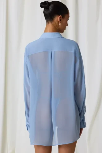 Hiva Pearl-Detail Oversized Shirt in Sky Blue