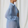 Hiva Pearl-Detail Oversized Shirt in Sky Blue