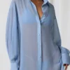 Hiva Pearl-Detail Oversized Shirt in Sky Blue