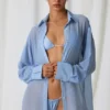 Hiva Pearl-Detail Oversized Shirt in Sky Blue