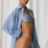 Hiva Pearl-Detail Oversized Shirt in Sky Blue