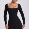 Hope Modal Square Neck Long Sleeve Mini Dress in Black