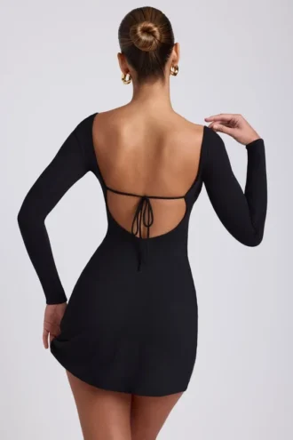 Hope Modal Square Neck Long Sleeve Mini Dress in Black