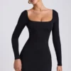 Hope Modal Square Neck Long Sleeve Mini Dress in Black