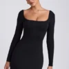 Hope Modal Square Neck Long Sleeve Mini Dress in Black