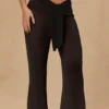 Hydra Tie-Front Wide-Leg Trousers in Black