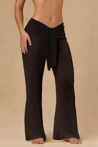 Hydra Tie-Front Wide-Leg Trousers in Black