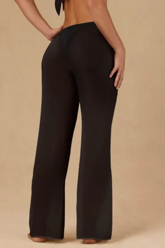 Hydra Tie-Front Wide-Leg Trousers in Black