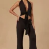 Hydra Tie-Front Wide-Leg Trousers in Black