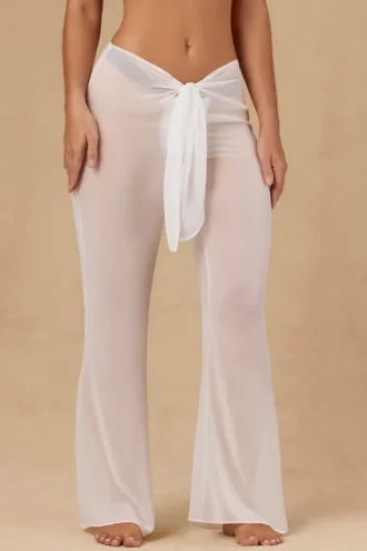 Hydra Tie-Front Wide-Leg Trousers in White
