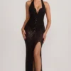 Ianthe Embellished Halterneck Corset Gown in Black