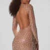 Ilana Embellished Semi-Sheer Cut-Out Mini Dress in Almond