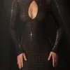 Ilana Embellished Semi-Sheer Cut-Out Mini Dress in Black