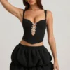 Imani Layered Bubble Hem Mid-Rise Mini Skirt in Black