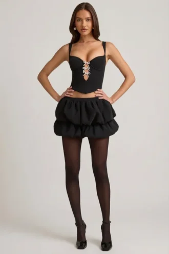 Imani Layered Bubble Hem Mid-Rise Mini Skirt in Black