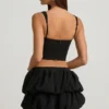 Imani Layered Bubble Hem Mid-Rise Mini Skirt in Black