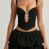 Imani Layered Bubble Hem Mid-Rise Mini Skirt in Black
