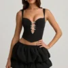 Imani Layered Bubble Hem Mid-Rise Mini Skirt in Black