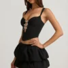 Imani Layered Bubble Hem Mid-Rise Mini Skirt in Black