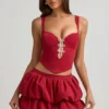 Imani Layered Bubble Hem Mid-Rise Mini Skirt in True Red