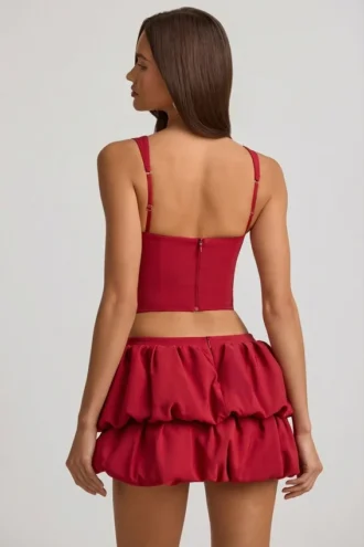 Imani Layered Bubble Hem Mid-Rise Mini Skirt in True Red