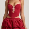 Imani Layered Bubble Hem Mid-Rise Mini Skirt in True Red