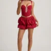Imani Layered Bubble Hem Mid-Rise Mini Skirt in True Red