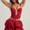 Imani Layered Bubble Hem Mid-Rise Mini Skirt in True Red