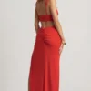 Imara Textured Jersey Asymmetric Maxi Dress in Chilli Red