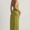 Imara Textured Jersey Asymmetric Maxi Dress in Olive Green