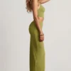 Imara Textured Jersey Asymmetric Maxi Dress in Olive Green