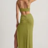 Imara Textured Jersey Asymmetric Maxi Dress in Olive Green