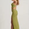 Imara Textured Jersey Asymmetric Maxi Dress in Olive Green