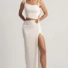 Imara Textured Jersey Asymmetric Maxi Dress in White