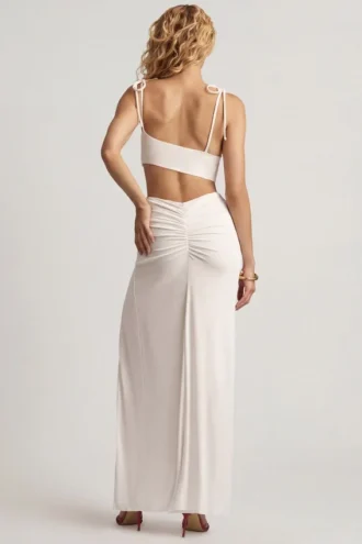 Imara Textured Jersey Asymmetric Maxi Dress in White